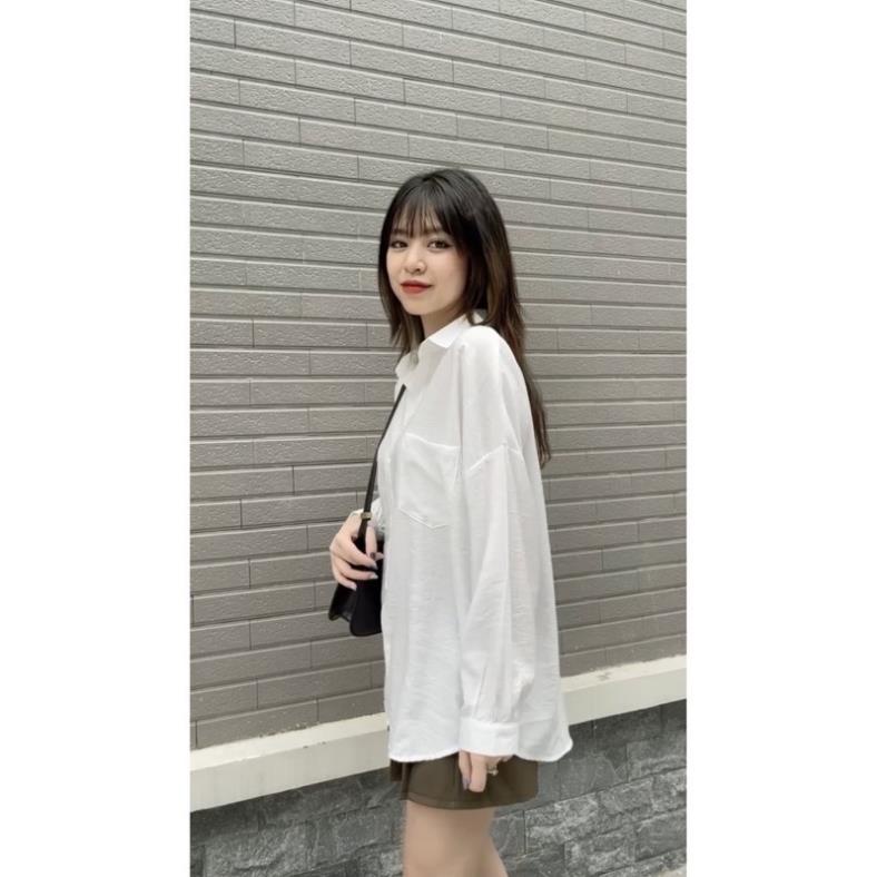 Áo sơ mi nữ form rộng tay dài 1 túi kiểu hàn, áo sơ mi nữ trắng basic điệu đà MB | BigBuy360 - bigbuy360.vn
