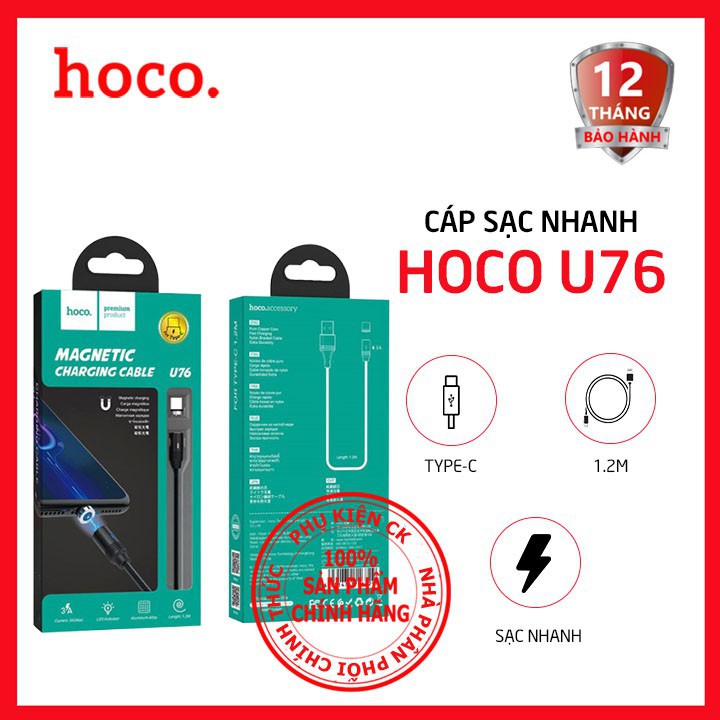 Cáp Sạc Nam Châm Cho Iphone/Ipad/Androi/Type C Hoco U76 - Hàng Chính Hãng