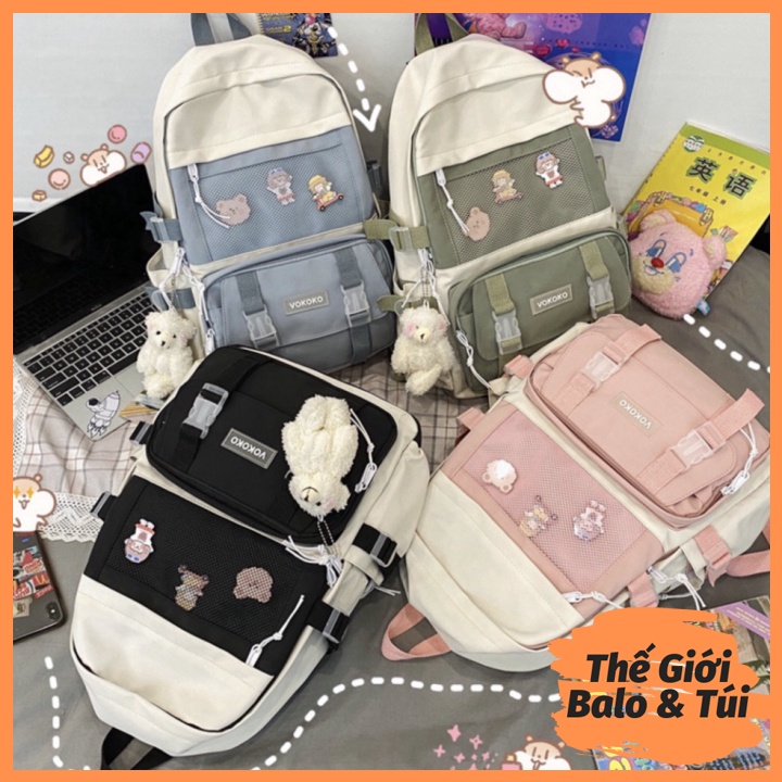 Balo cặp ulzzang basic nữ thời trang đi học đi chơi du lịch giá rẻ đựng vừa laptop canvas PHỐI LƯỚI | thegioibalo