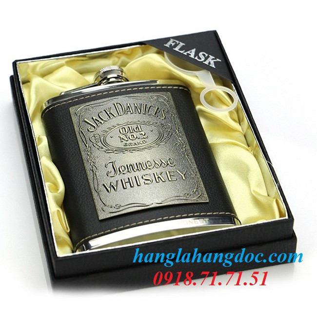 Bình đựng rượu inox bỏ túi Honest 8oz , bọc da Jack