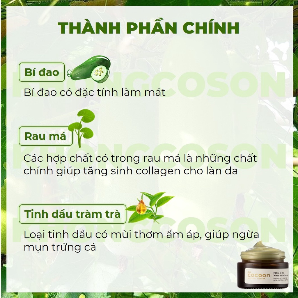 Mặt Nạ Bí Đao Cocoon Winter Melon Face Mask Mini &amp; Full Size 30 - 100ml - Khongcoson