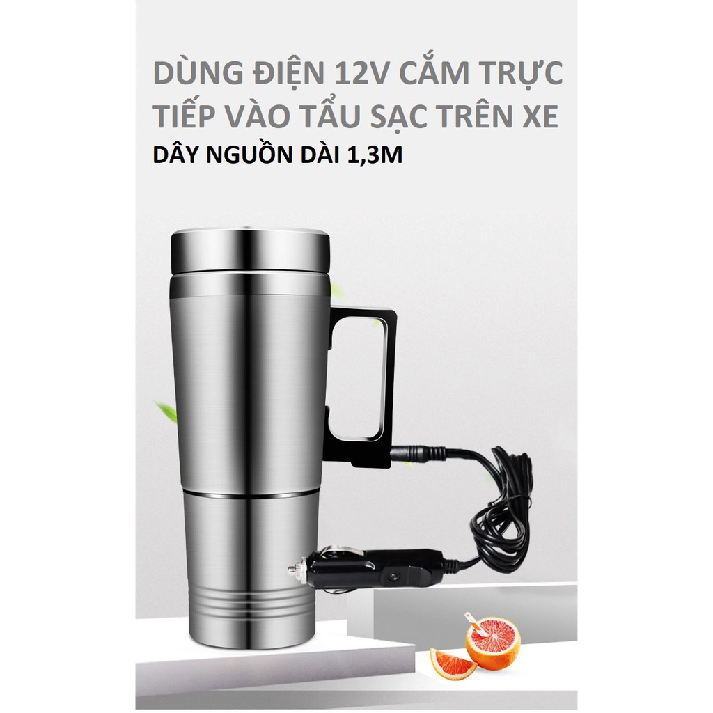 Cốc đun nước, bình giữ nhiệt trên ô tô bằng inox dung tích 300ml