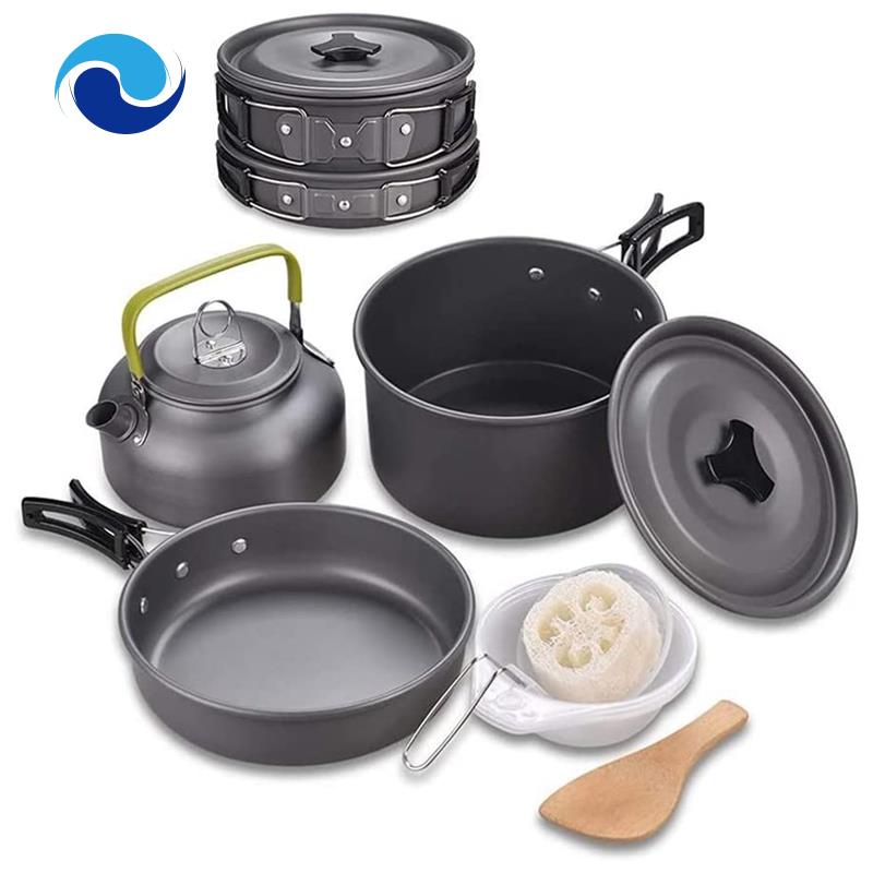 Bộ Dụng Cụ Nấu Ăn Bằng Nhôm Chống Dính Tiện Dụng Mang Theo Du Lịch Cắm Trại