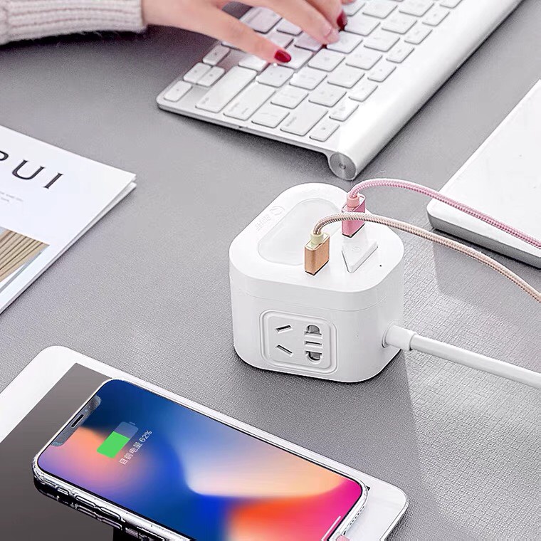 Ổ cắm điện đa năng RUBIK kết hợp cảm ứng ánh sáng, 2 cổng USB, 3 ổ cắm điện, dây điện 2,8m