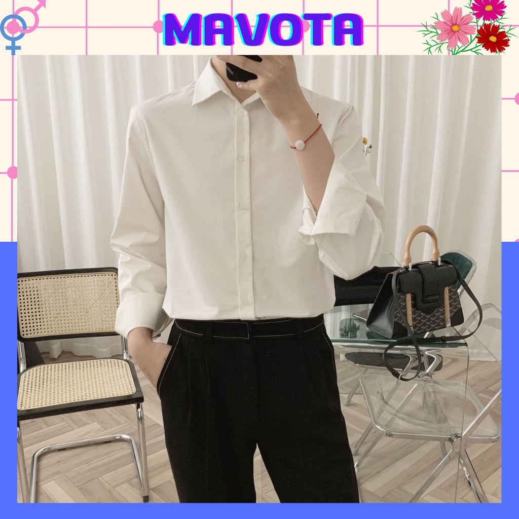 Áo sơ mi lụa Mavota áo sơ mi trắng dài tay unisex form rộng Hàn Quốc SML01