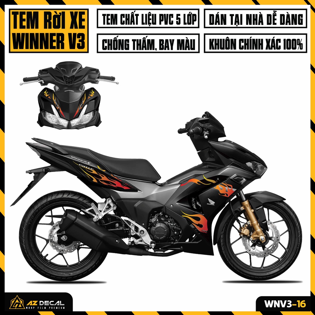 Decal Rời Xe Winner V3 Vân Lửa Cực Chất | WNV3-16 | Tem Chế Dán Winner X 2022 Cao Cấp, Cắt Khuôn Sẵn Dễ Sử Dụng