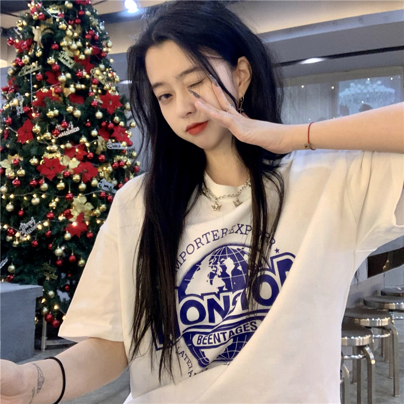 SUXI Áo Thun Nữ Tay Ngắn Dáng Rộng In Hình Thời Trang