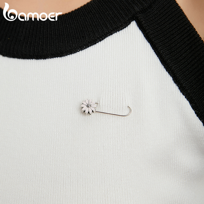 Ghim cài BAMOER BSX004 bạc 925 mặt kiểu hoa cúc thời trang