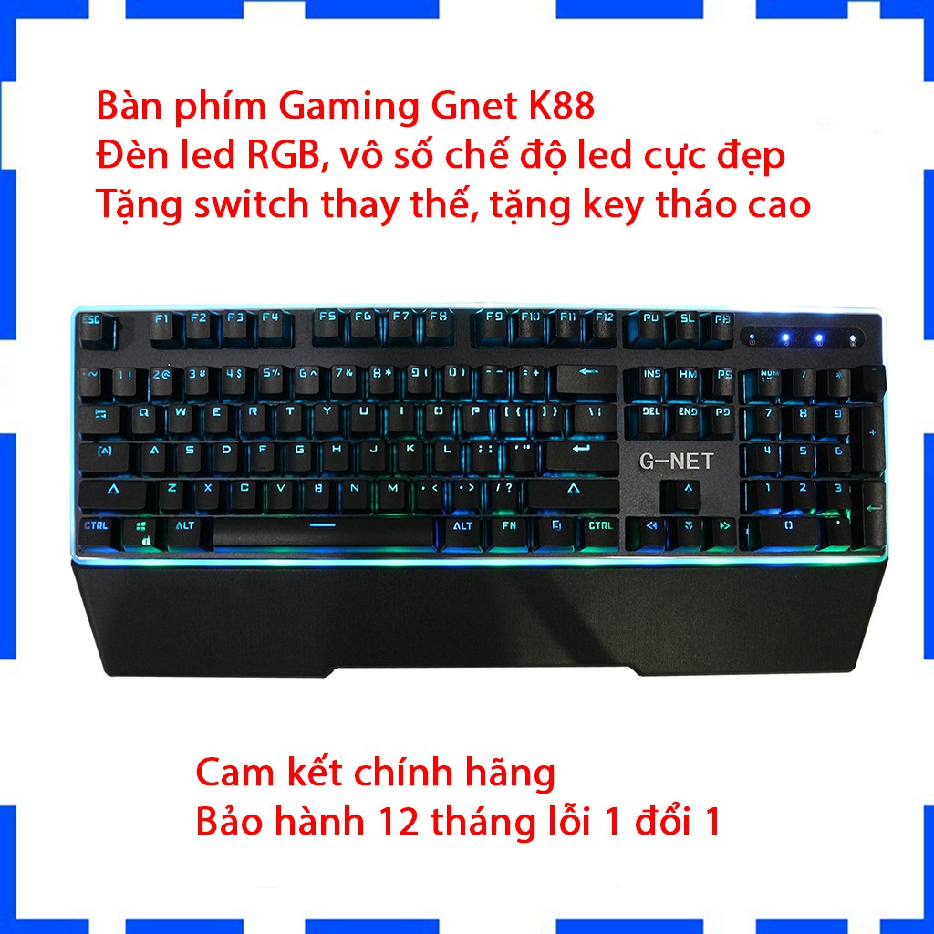 Bàn phím Gaming G-Net K68 - Led Rainbow - Blue Switch - Switch quang học - Màu đen - Bảo hành 12 tháng