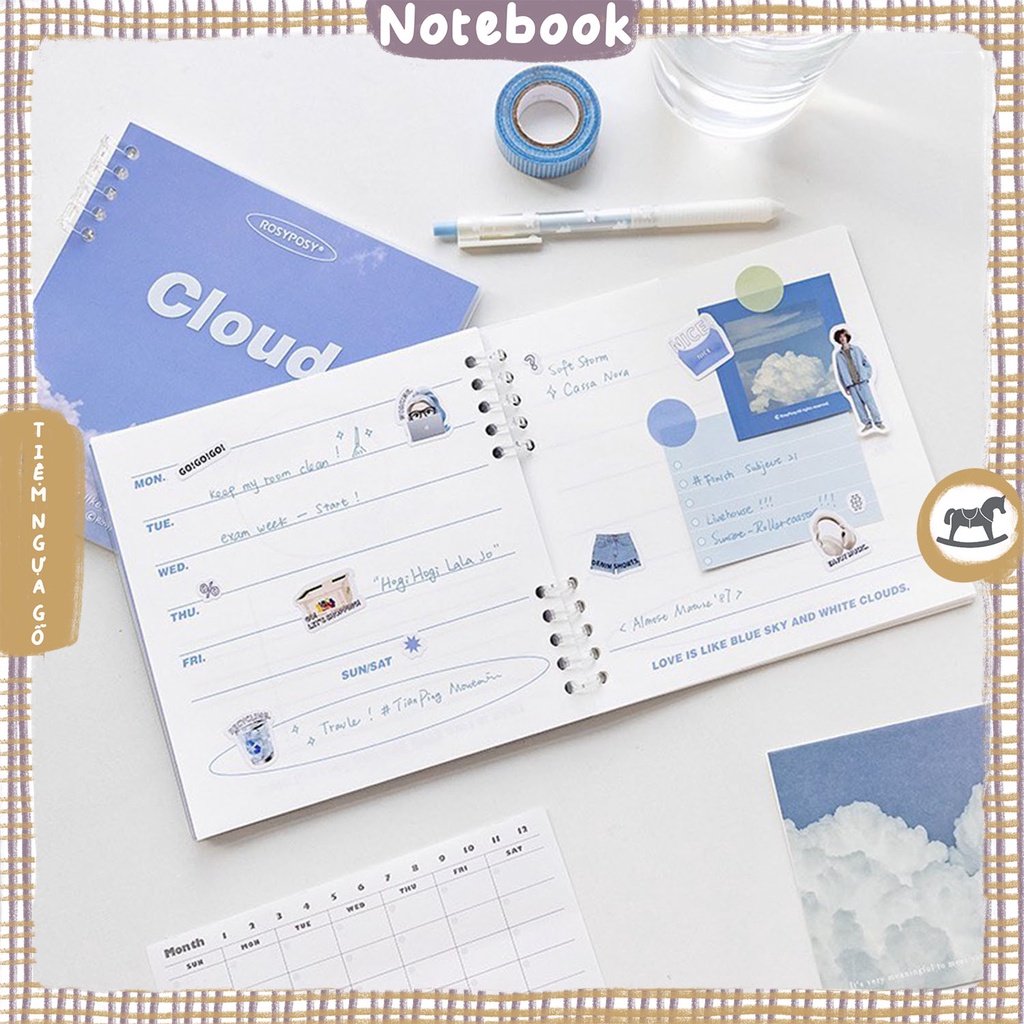 Binder Vuông Cloud Kèm 30 Giấy Refill Planner Dùng Để Ghi Chép, Làm Bullet Journal, Lưu Bút - Tiệm Ngựa Gỗ