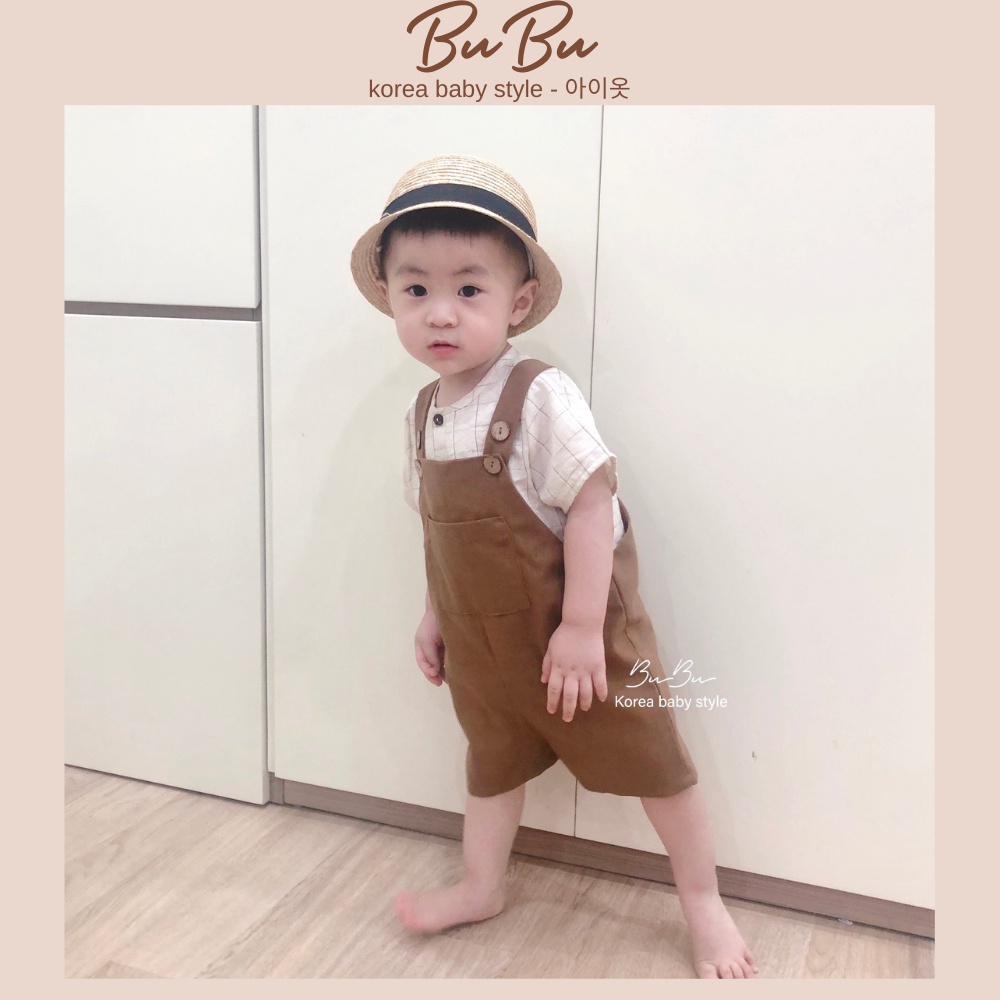 Set Yếm Nâu Thời Trang Cho Bé Trai Chất Linen Thoáng Mát ❤️ Hàng Thiết Kế BuBu