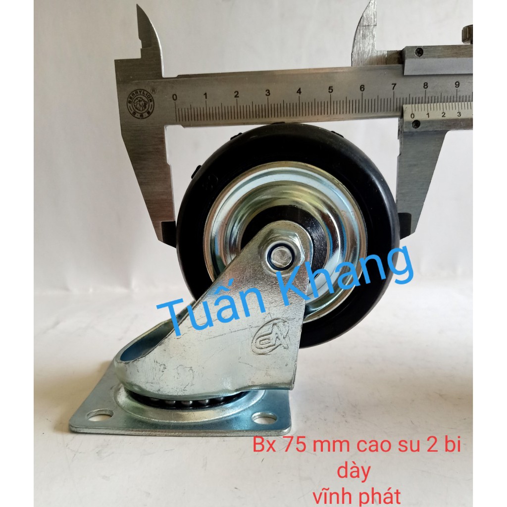 Bánh xe đẩy cao su 75mm vĩnh phát xoay 360 độ