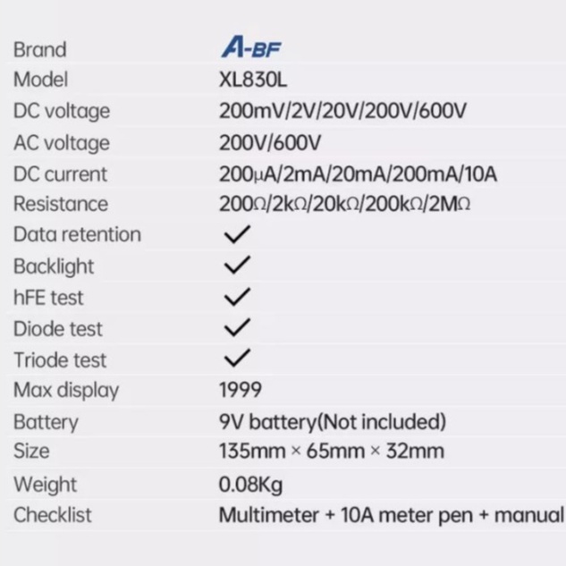 Đồng hồ đo điện XL830L, XL 830 nhỏ gọn (Có Sẵn Pin)