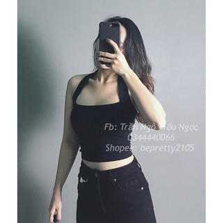 Áo croptop cổ yếm hở lưng basic vải đẹp