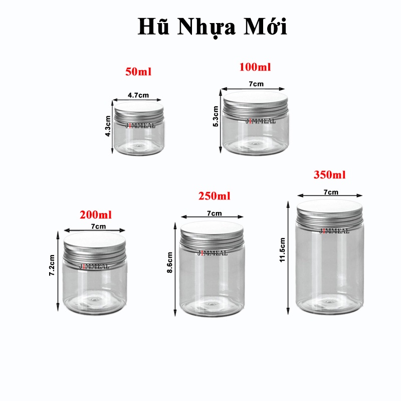 Hộp Hũ Nhựa PET Đựng Thực Phẩm Đồ Khô Ngũ Côc Nắp Nhôm 200ml 250ml 500ml