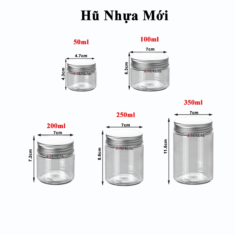 [Xả Kho] Hộp Nhựa, Hũ Nhựa Pet Nắp Nhôm Đựng Thực Phẩm, Đồ Khô, Ngũ Côc 50 100 200 250 500 800 1000 1200 1500ml