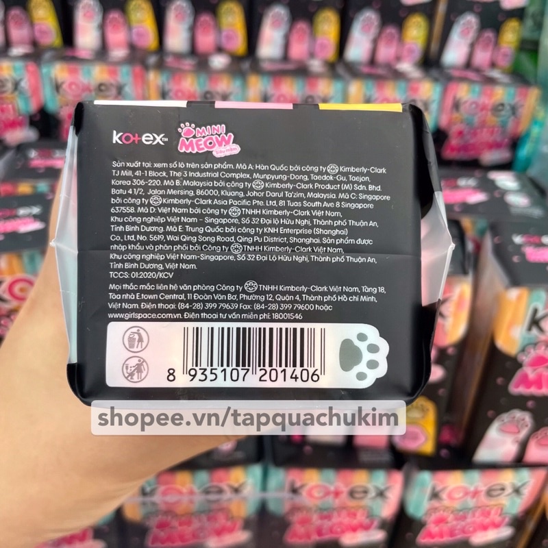 Băng vệ sinh KOTEX MINI MEOW siêu mỏng có cánh 24cm gói 8 miếng - tapquachukim