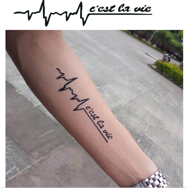 Tấm dán xăm tatoo Valentine Nam Nữ độc đáo Nhịp tim C'Est lavie Meo 1 tấm gồm 3 hình