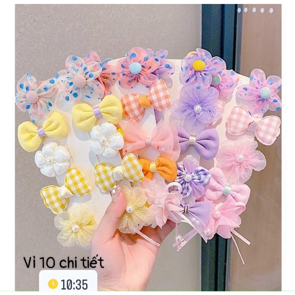 SET 10 KẸP TÓC HOA REN CÔNG CHÚA SIÊU XINH CHO BÉ