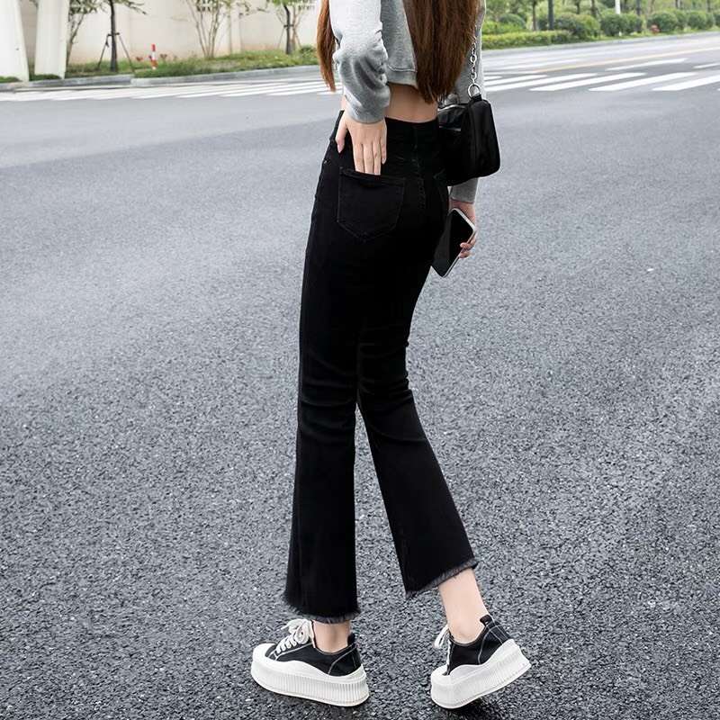 Quần bò ống loe lưng cao⚡𝑯𝒂̀𝒏𝒈 𝒄𝒂𝒐 𝒄𝒂̂́𝒑⚡ Quần jeans ống loe màu đen trơn co giãn  phong cách  Hàn Quốc | BigBuy360 - bigbuy360.vn