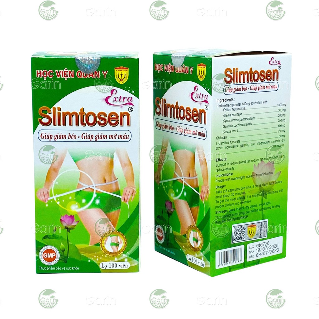 Bộ 2 hộp Viên uống giảm cân SLIMTOSEN EXTRA Học Viện Quân Y (100 viên x 2)