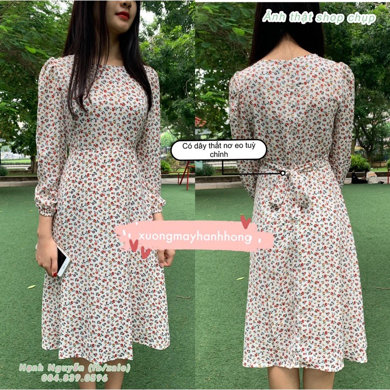 Váy hoa nhí dài tay vintage - Váy dài tay mùa thu