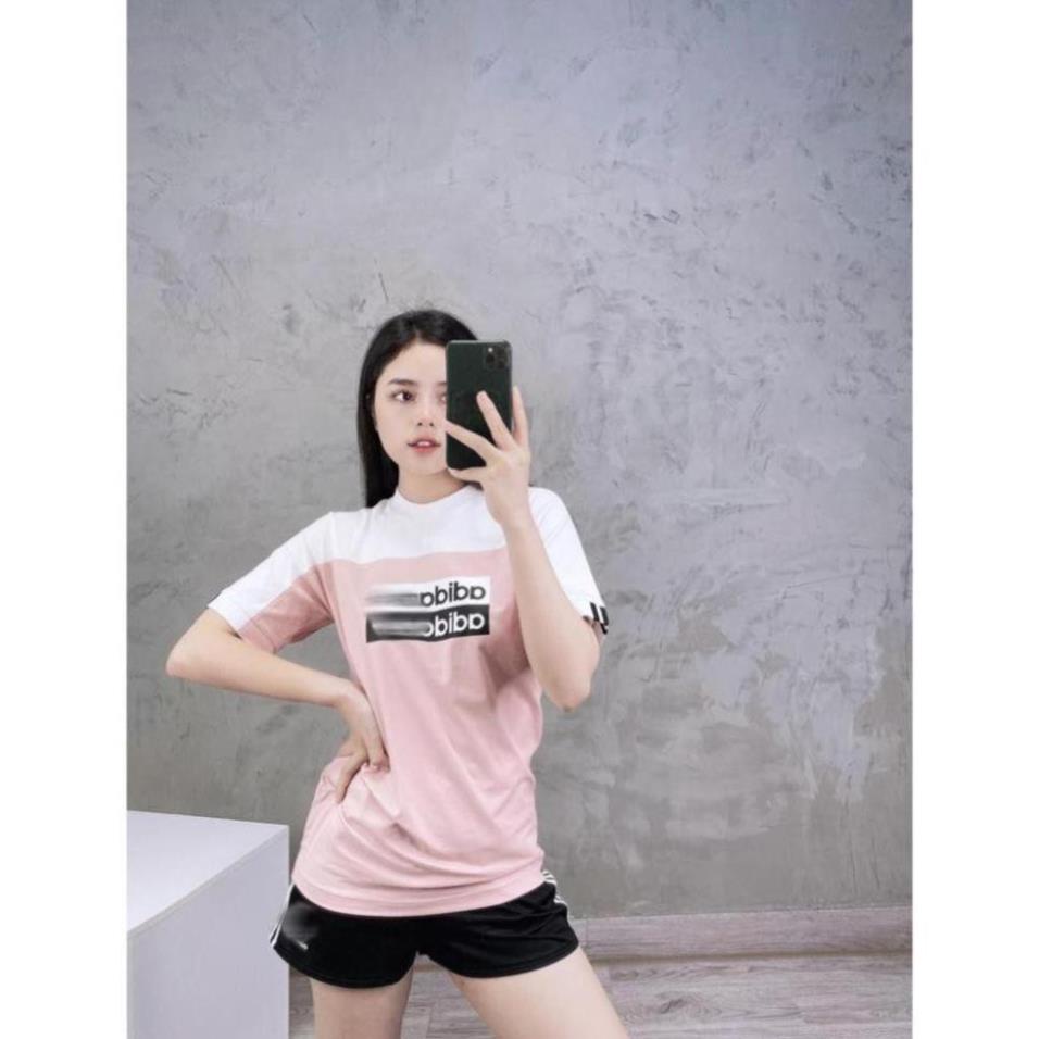 Áo Thể Thao Nam Nữ [Tee Shirt] Lin Color Block Pink Hồng Phối Vai Trắng [ĐỒ TẬP GYM]