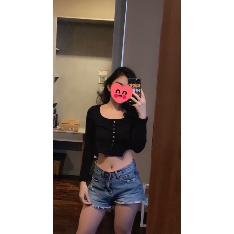 Áo croptop cổ vuông nút bấm (kèm ảnh thật)