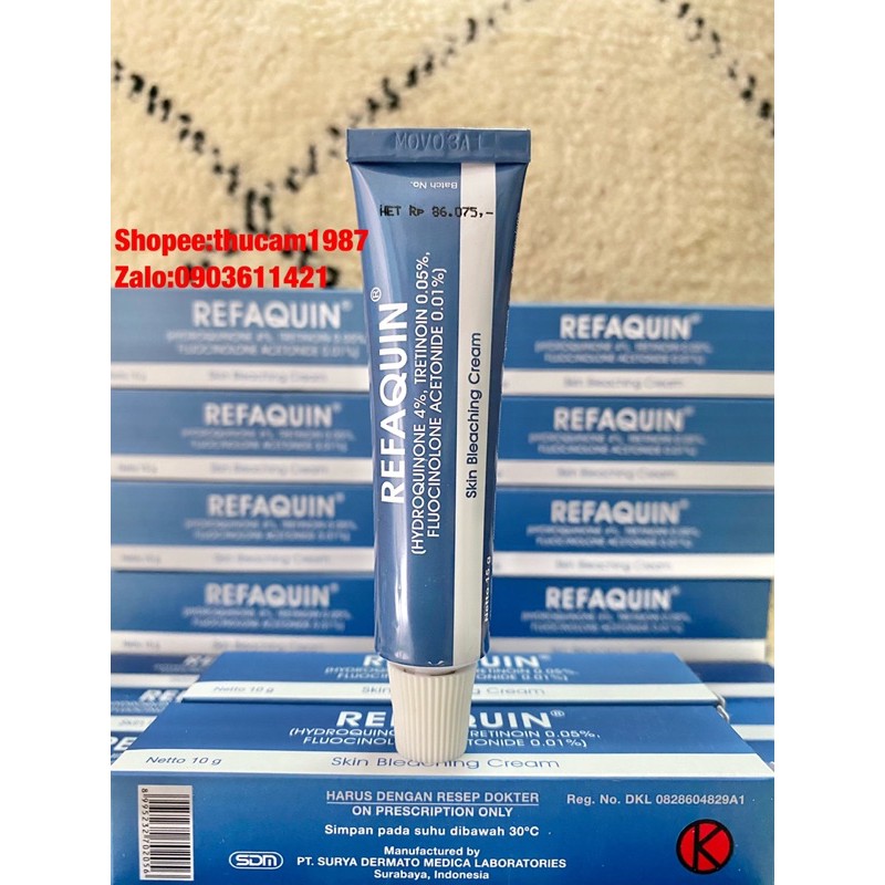 kem Refaquin Hydroquinone 4% Tretinoin 0,05 % trắng da loại bỏ mụn ,nám, đốm đen ,tàn nhang .