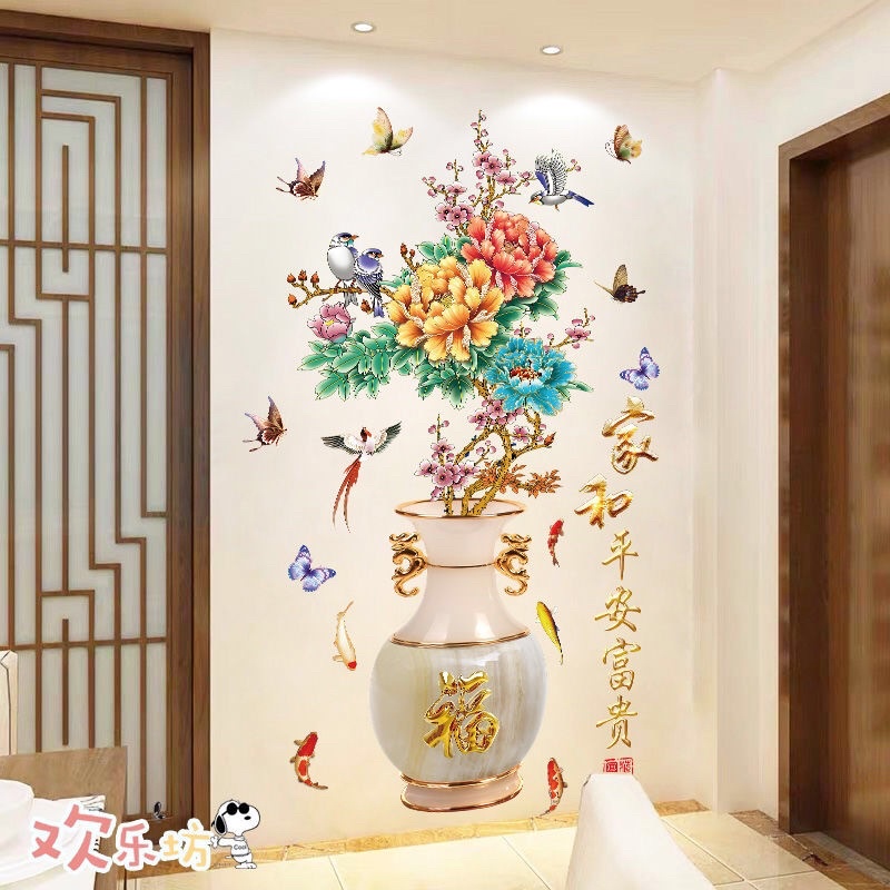 [Size Lớn] Tranh dán tường, Decal dán tường bình hoa sắc màu