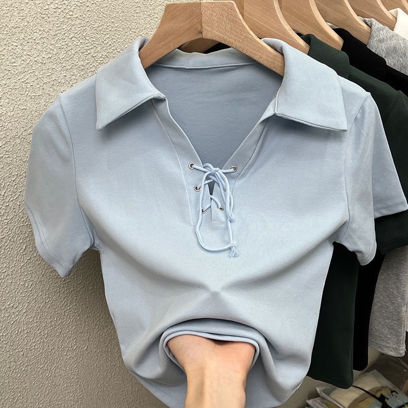 Áo thun polo tay ngắn phong cách Hồng Kông ngọt ngào thời trang hè cho nữ