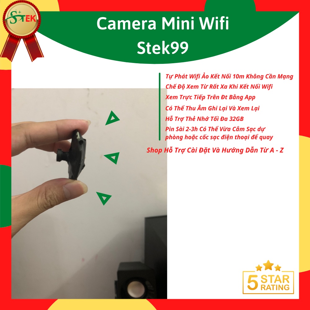 Camera Mini Wifi Xem Trực Tiếp Trên Điện Thoại Bằng App Gọn Nhẹ Thu Âm Ghi Hình Khó Phát Hiện Hỗ Trợ Thẻ SD 32GB