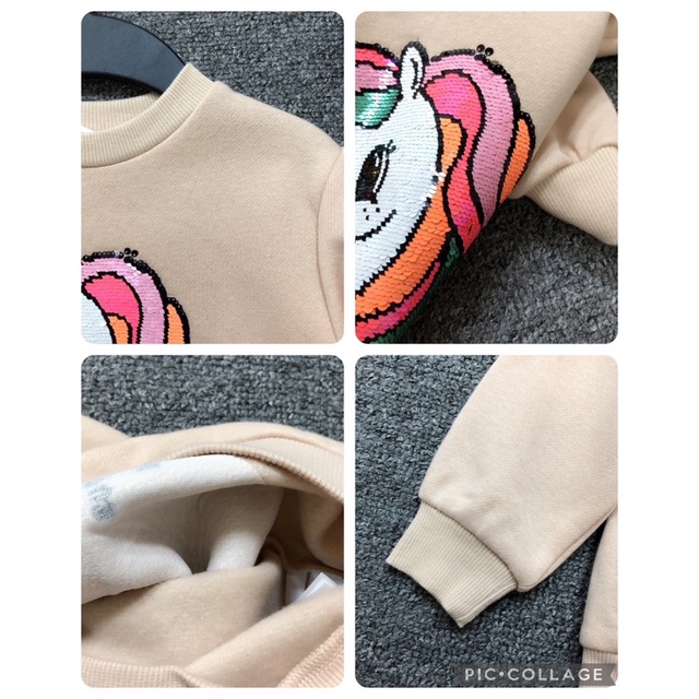 Áo thun bé gái sequin lật HM 2-10 tuổi  Áo thun dài tay cotton mềm xuất dư 1022