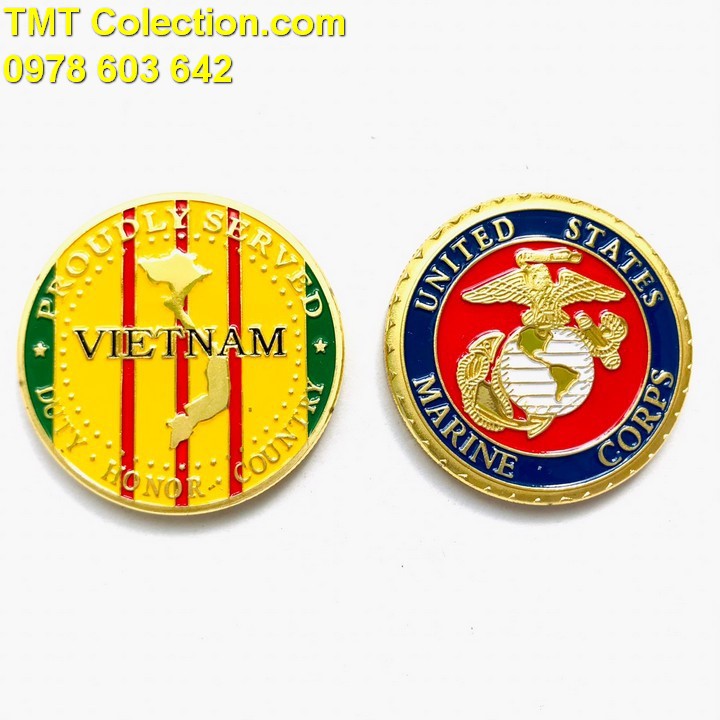 Xu Huy Hiệu Thủy Quân Lục Chiến Và Cờ Việt Nam Cộng Hòa, Chất liệu Niken, Màu Vàng, Xanh, Đỏ - SP005280
