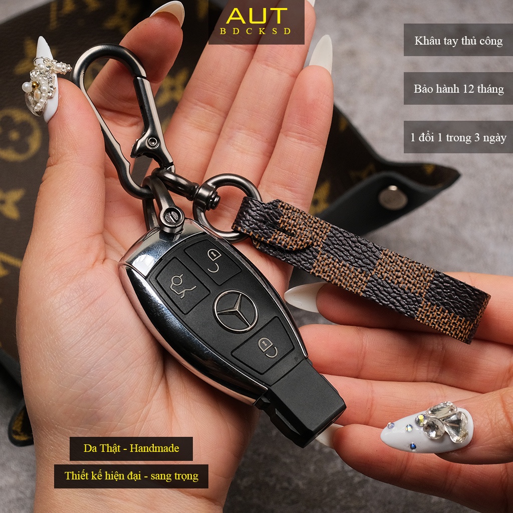 Móc chìa khóa phụ kiện thời trang sang trọng da bò khâu tay thủ công MKTN