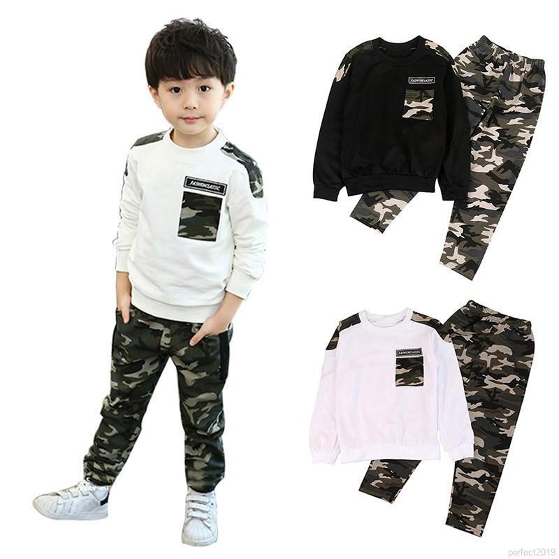 Bộ áo thun cotton dài tay + Quần dài họa tiết rằn ri cho bé trai