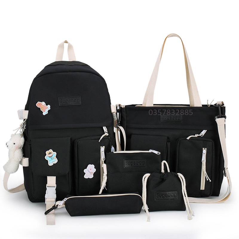 Combo set 5 món balo nữ balo học sinh cấp 1, cấp 2, cấp 3 siêu đẹp đáng yêu SUGEBAG mã 372.