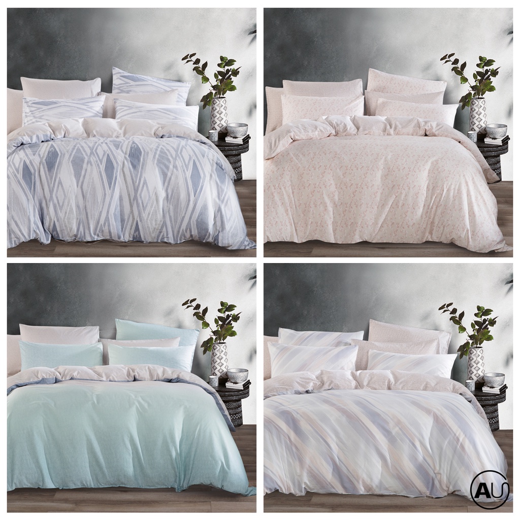 Bộ ga kèm Vỏ chăn AU Hooga Olsen Lima 100% Cotton Sateen, gồm 6 món (King/Queen)