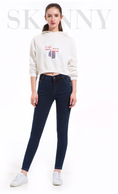 Quần skinny big size jean thun đen trơn viền chỉ trắng size 70-80kg
