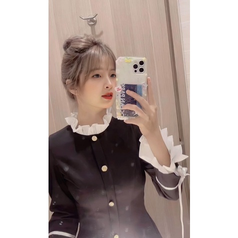 BEST SELLER - MINA DRESS - ĐẦM KAKHI ĐEN SANG CHẢNH PHA TAY TRẮNG