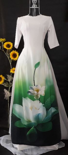 Áo dài trắng in sen( còn S, L sale 100k/áo)