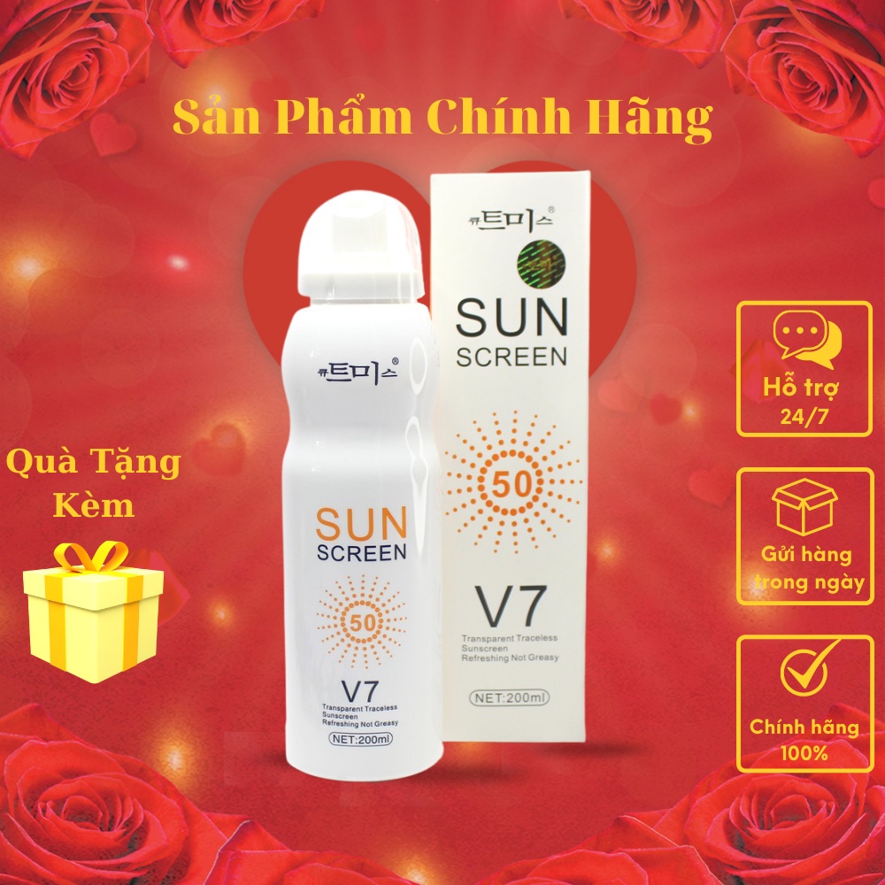 Xịt chống nắng trắng da toàn thân V7 Sun Screen chính hãng Hàn Quốc SPF 50++ chai 200ml -FTM