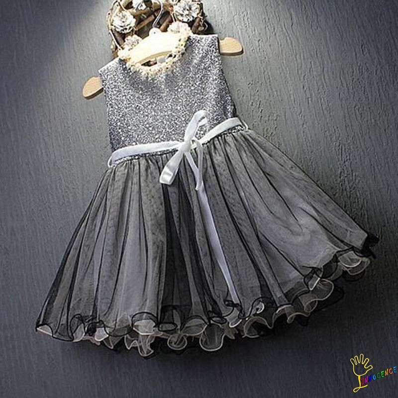 ❤XZQ-Sequins Baby Girls Dress Party Gown Bridesmaid Tulle Tutu Bow Dresses 1-7Y