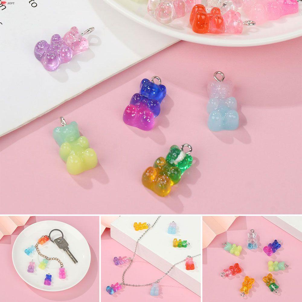 Bộ 10 Phụ Kiện Làm Trang Sức Bông Tai / Vòng cổ Hình Gấu Màu Gradient Bằng Nhựa Resin Diy