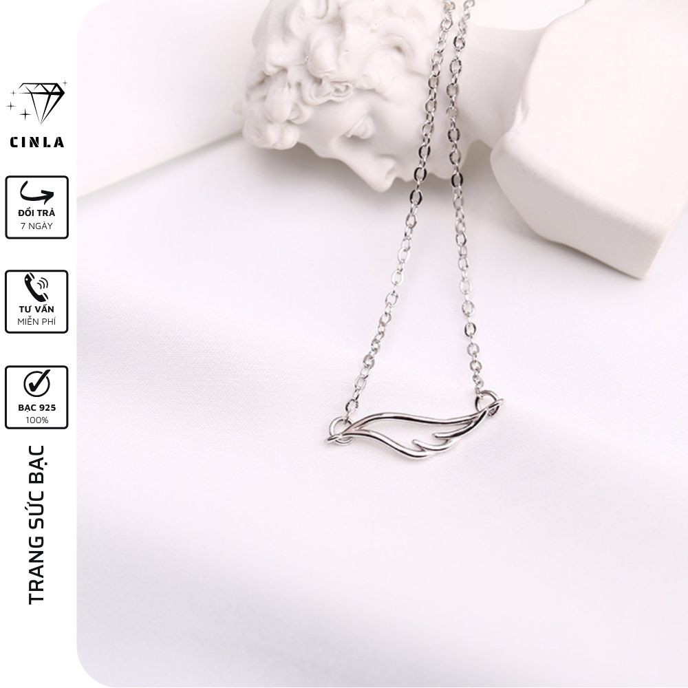 Dây chuyền mạ bạc 925 mặt cánh thiên thần thanh mảnh sang trọng cao cấp trang sức bạc CINLA DC011
