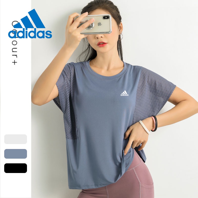 Adidas Áo Thun Thể Thao Ngắn Tay Cổ Tròn Phối Lưới Thoáng Khí Nhanh Khô Cho Nữ