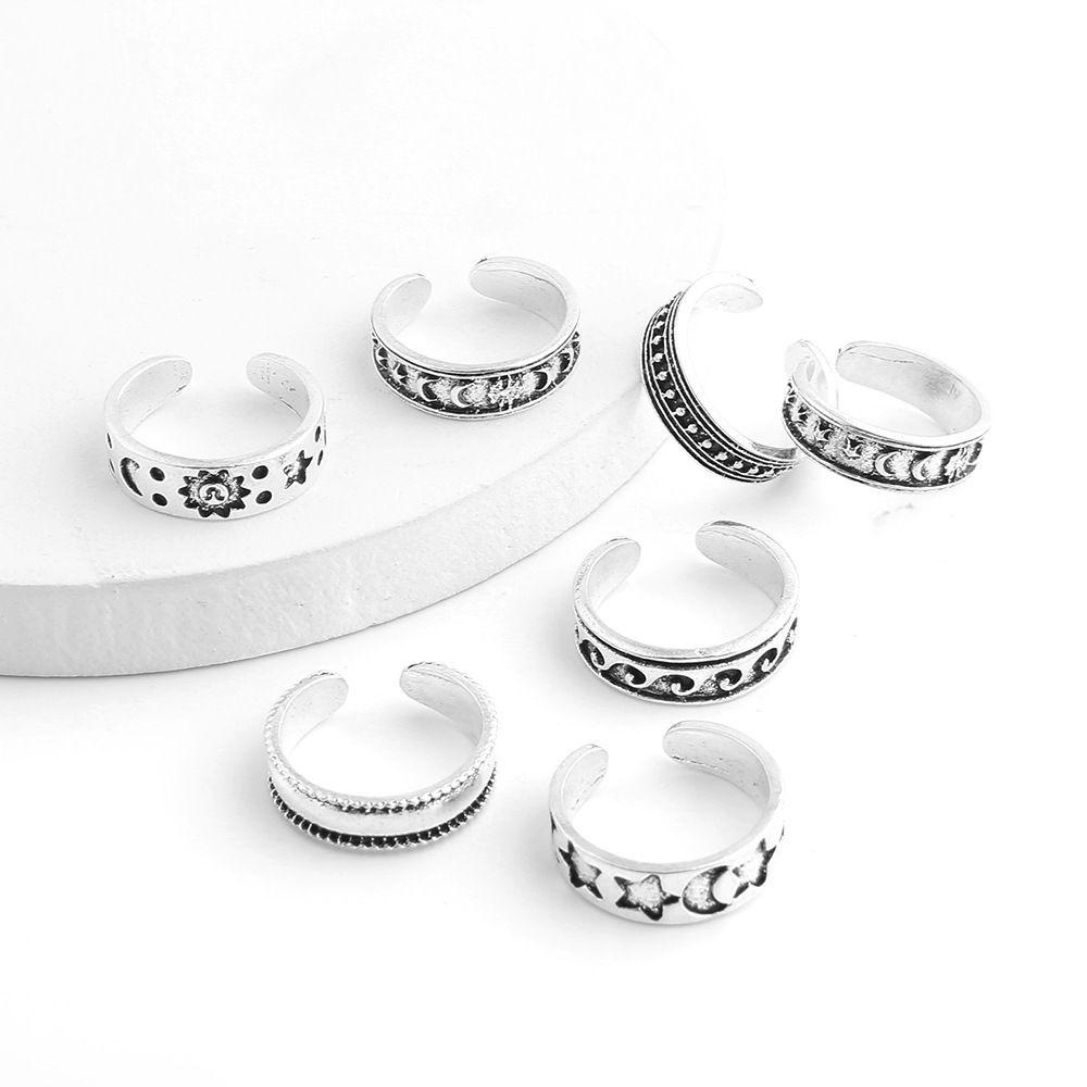 JONYE Set 7 Nhẫn Đeo Ngón Chân Hình Ngôi Sao, Mặt Trời, Sóng Biển Bohemia