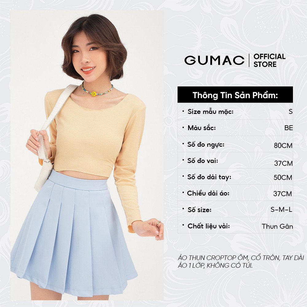 [Mã WABRGU100 giảm 15% đơn 249K tối đa 100k] Áo thun nữ croptop GUMAC màu be, thiết kế năng động cá tính mới ATB468 | BigBuy360 - bigbuy360.vn