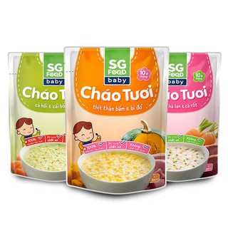 Cháo tươi gà cà rốt SG FOOD gói 240g (lươn đậu xanh, thịt bằm bí đỏ, bò, cá hồi, bồ câu)