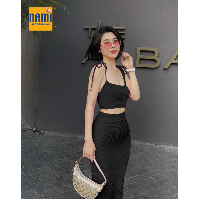 ( HÀNG CHUẨN ĐẸP ) Set Áo Croptop Cột Dây Vai Kèm Chân Váy Ôm Body Sexy Girl Quyến Rũ - ATNU033